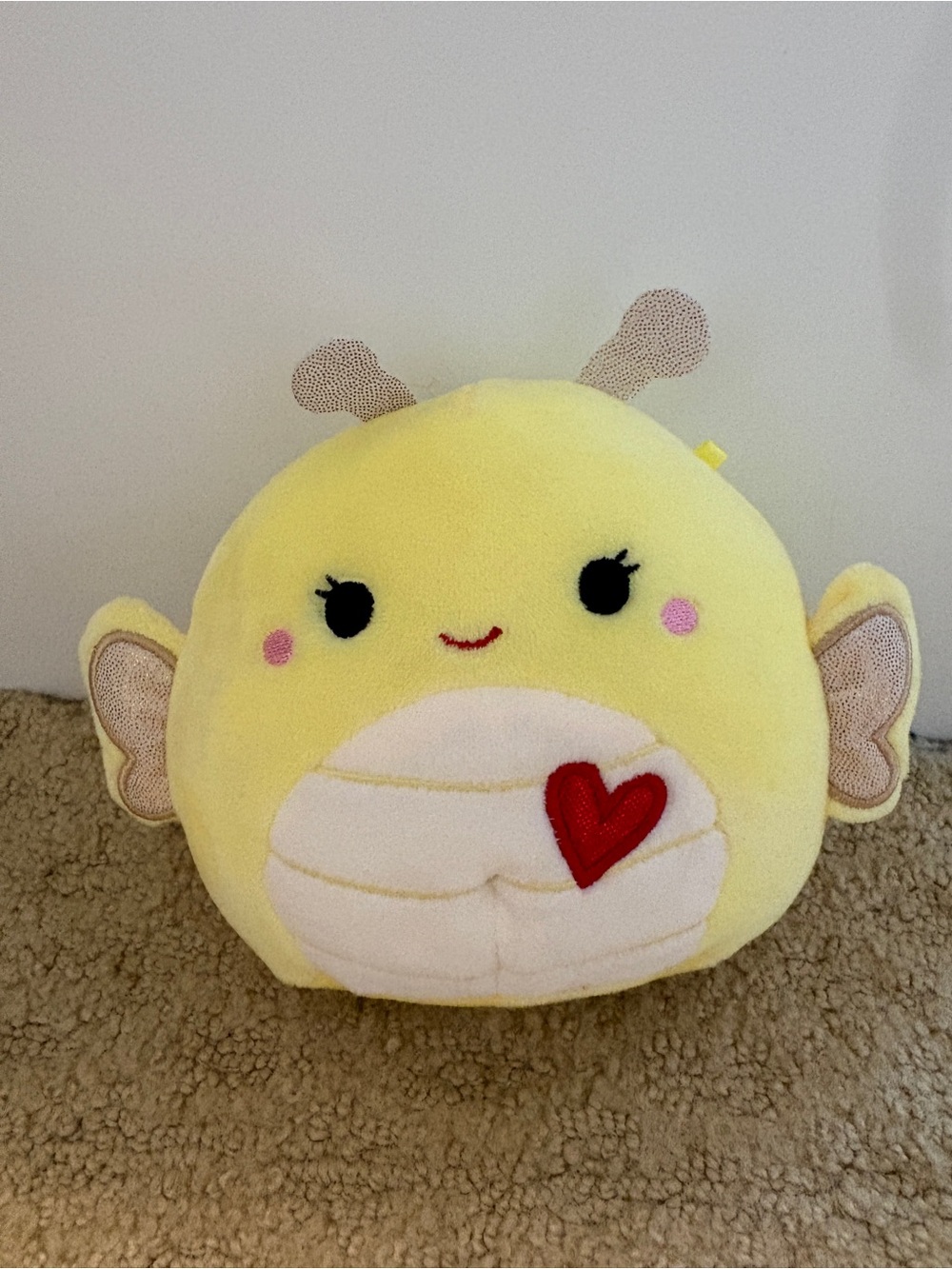Squishmallows Yellow Bee Plush with Red Heart